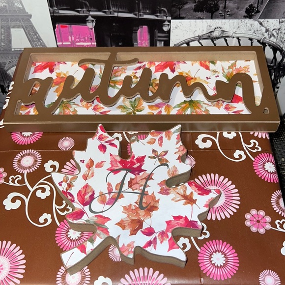 New Home Collection Fall/Autumn Leaves Shelf Sitter Decor Set with Initial “H” - Picture 4 of 7